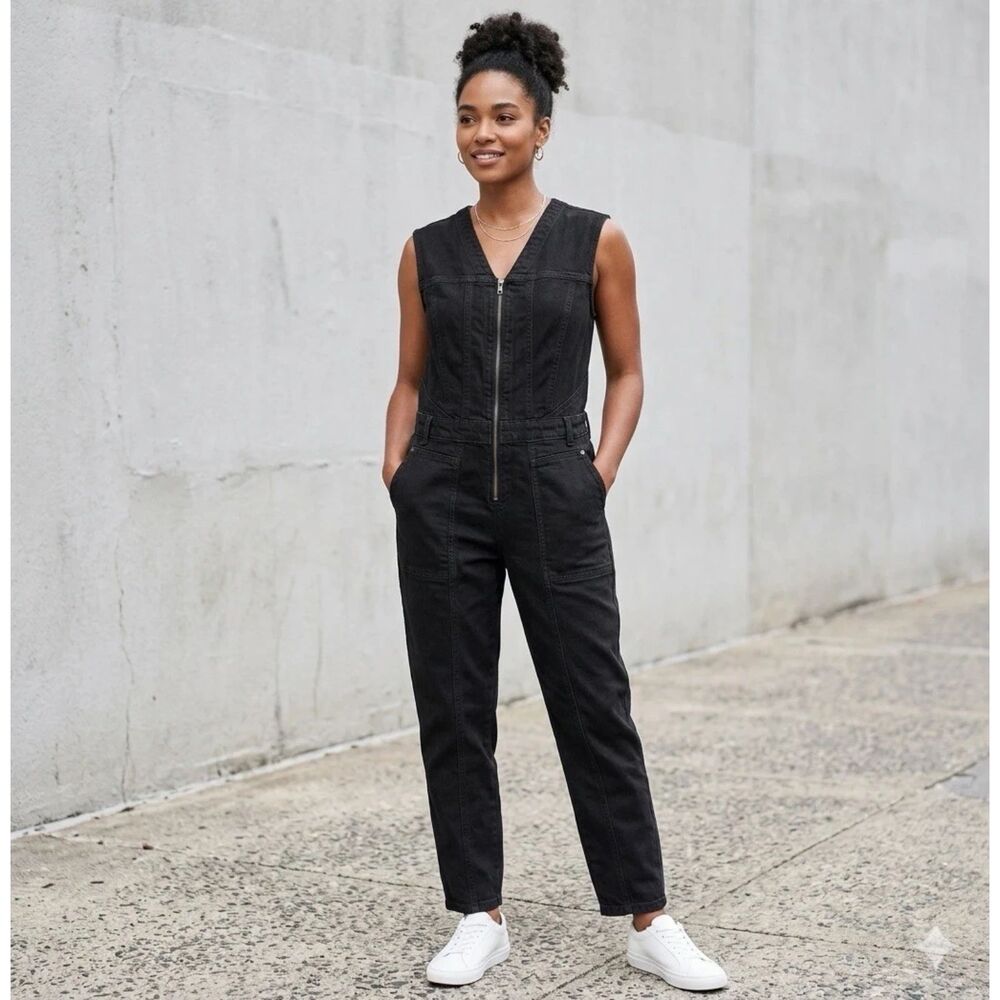Universal Thread Tailored Denim Jumpsuit Womens Plus Sz 24 Black Zip Front New